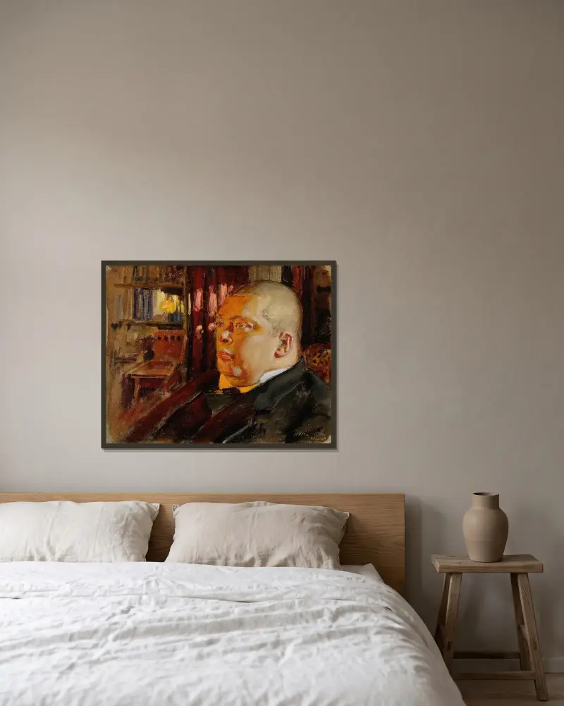 Porträtt av Eric O. W. Ehrström av Akseli Gallen-Kallela inramad på en vägg