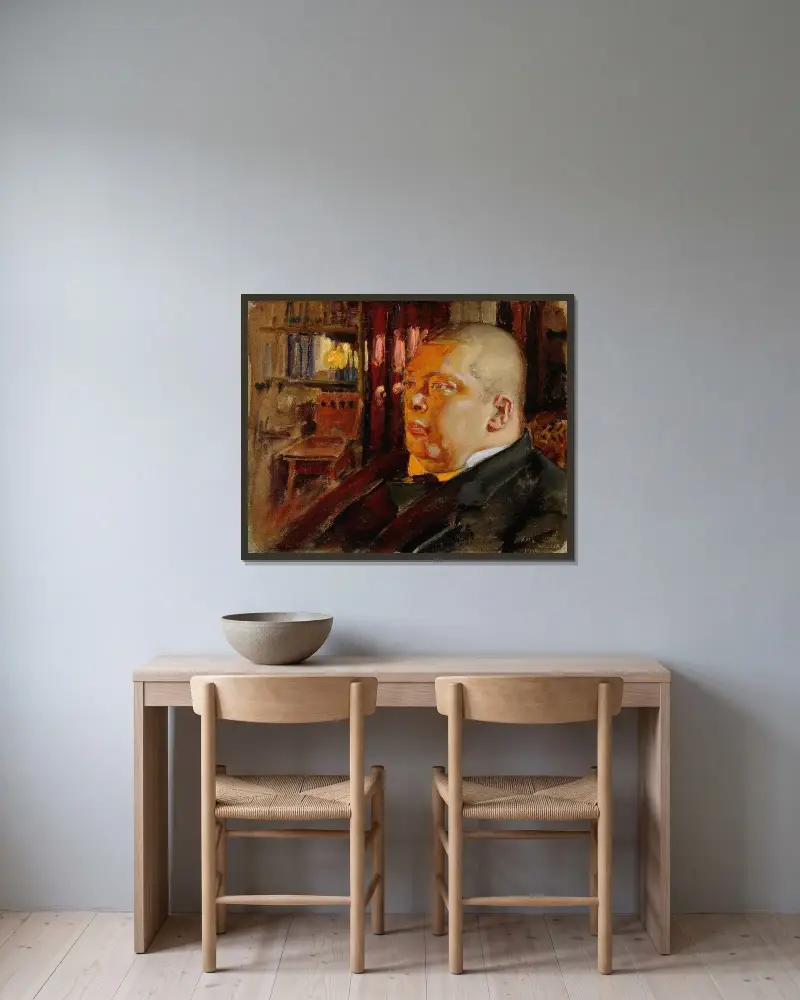 Porträtt av Eric O. W. Ehrström av Akseli Gallen-Kallela inramad på en vägg