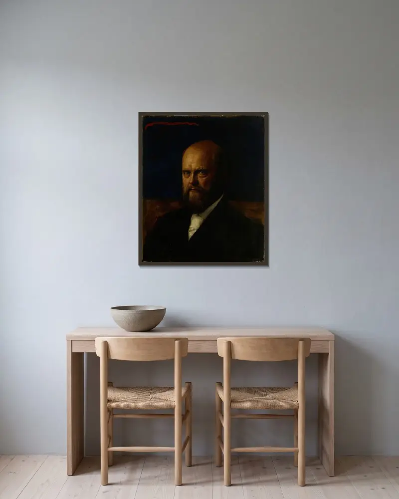 Porträtt av professor E. R. Neovius av Akseli Gallen-Kallela inramad på en vägg