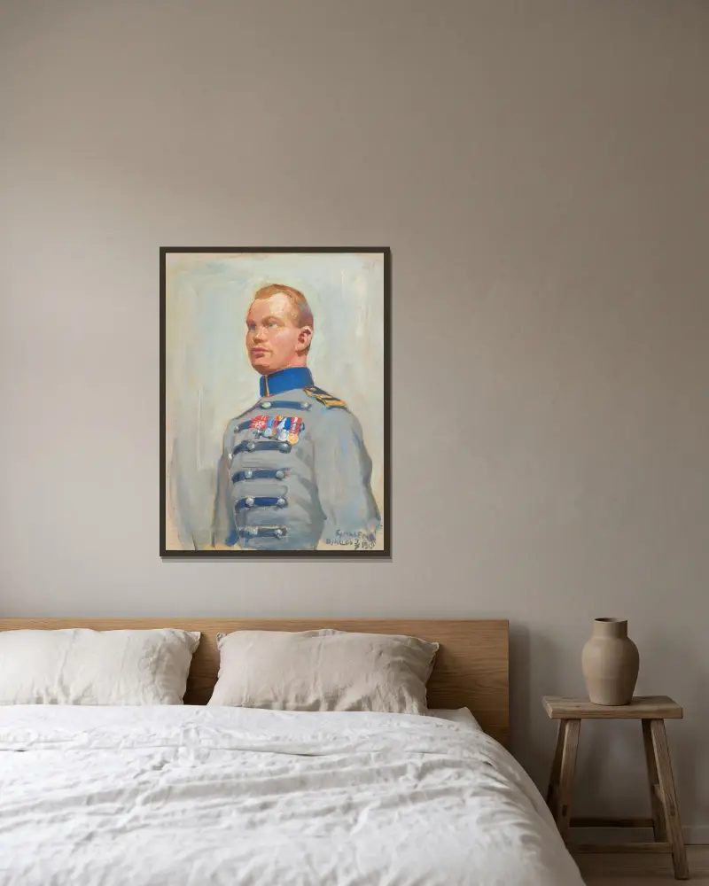 Regent Mannerheims ordonnans Gustaf Hagenau av Akseli Gallen-Kallela inramad på en vägg