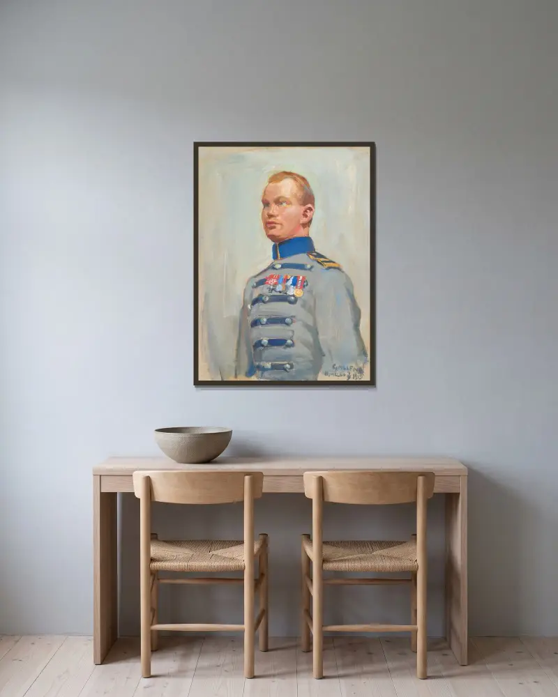 Regent Mannerheims ordonnans Gustaf Hagenau av Akseli Gallen-Kallela inramad på en vägg