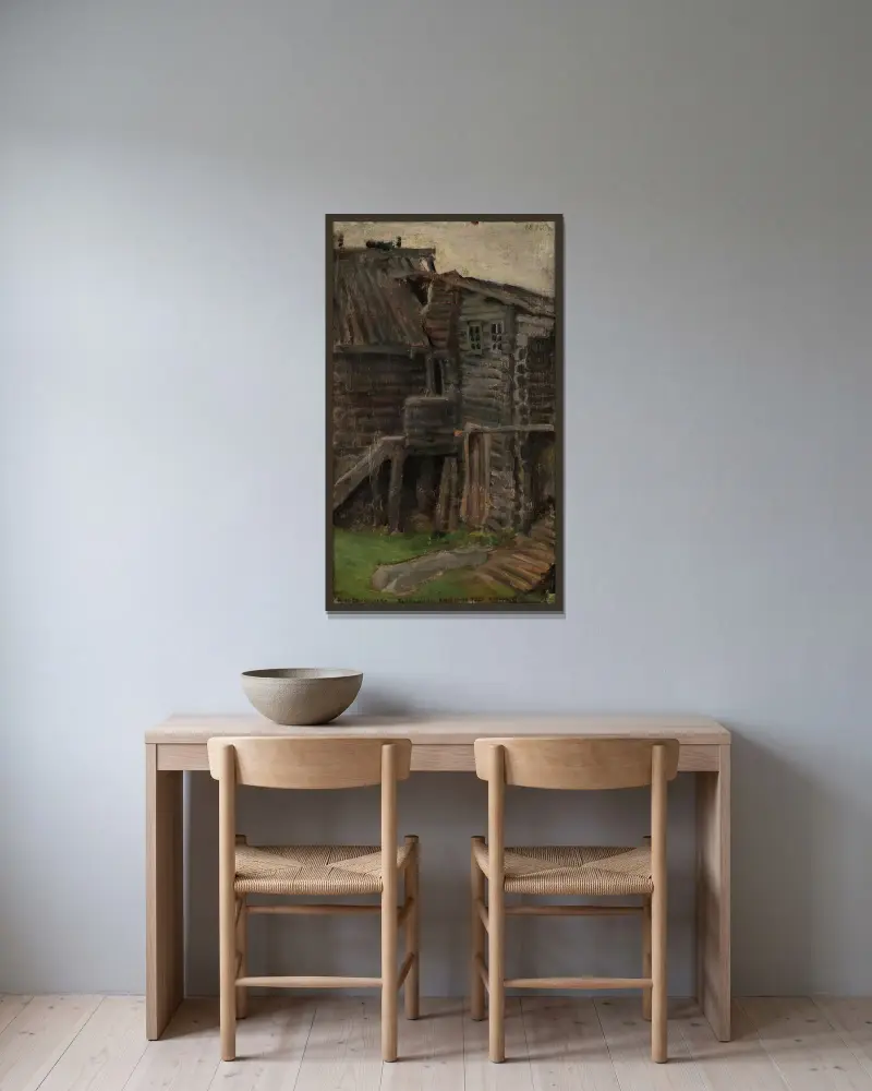 Runonlaulaja Pahkomin talo Akonlahdelta von Akseli Gallen-Kallela gerahmt an einer Wand