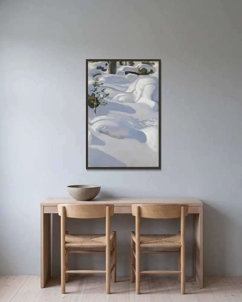 Sunshine on Snow av Akseli Gallen-Kallela inramad på en vägg