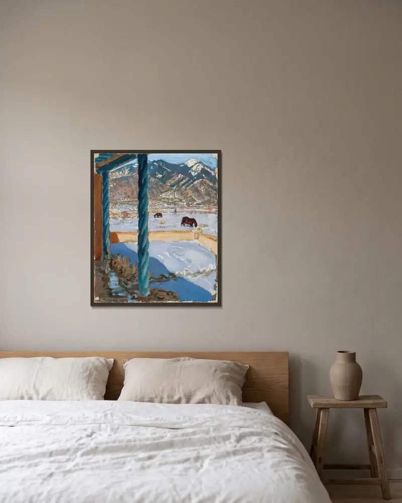 Taos Home in Sunlight av Akseli Gallen-Kallela inramad på en vägg