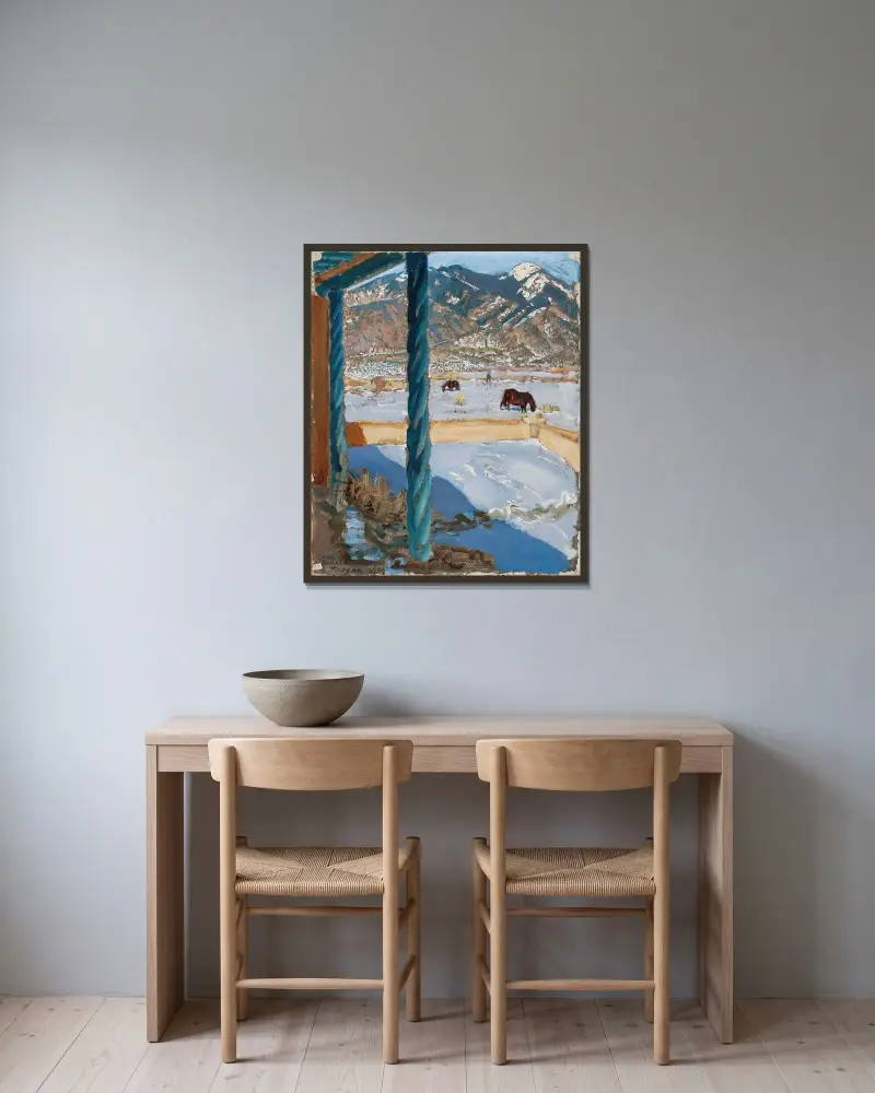 Taos Home in Sunlight av Akseli Gallen-Kallela inramad på en vägg