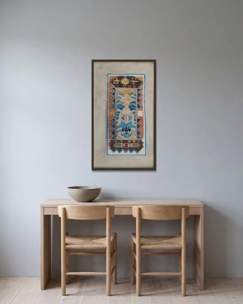 Den fullständiga Kalevala, dikt I, en skiss. av Akseli Gallen-Kallela inramad på en vägg