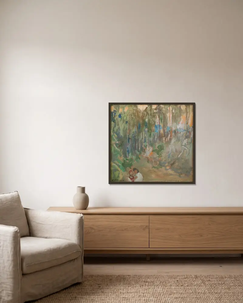 Vildmarkens eldar av Akseli Gallen-Kallela inramad på en vägg
