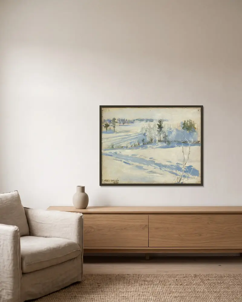 Winterlandschaft von Akseli Gallen-Kallela gerahmt an einer Wand