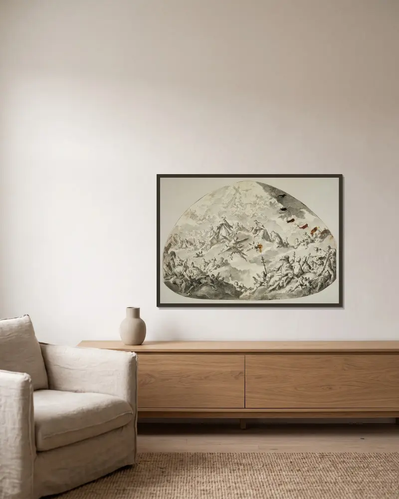 Den helige dominikanerns apoteos av Gaspare Diziani inramad på en vägg