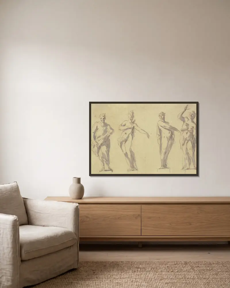 Vier Statuen von Gaspare Diziani gerahmt an einer Wand