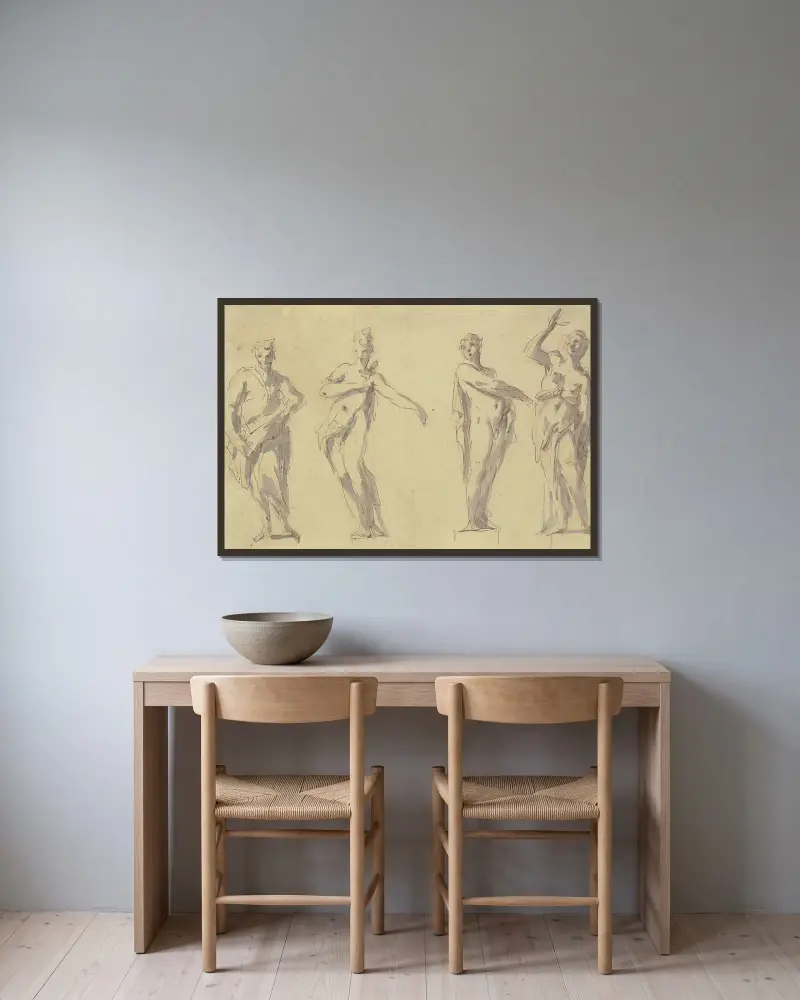 Vier Statuen von Gaspare Diziani gerahmt an einer Wand