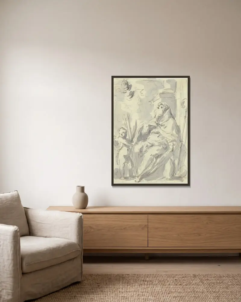 Heiliger Bischof von Gaspare Diziani gerahmt an einer Wand