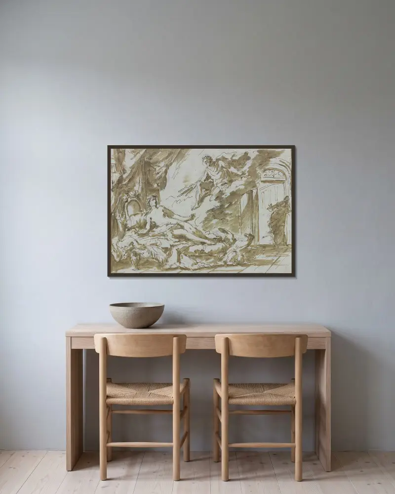 Jupiter und Semele von Gaspare Diziani gerahmt an einer Wand