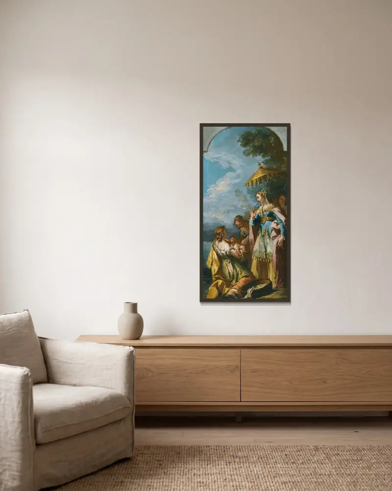 Die Auffindung des Moses von Gaspare Diziani gerahmt an einer Wand
