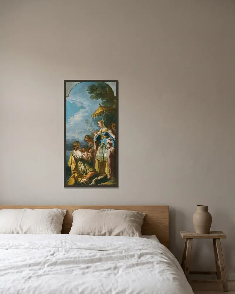 Die Auffindung des Moses von Gaspare Diziani gerahmt an einer Wand