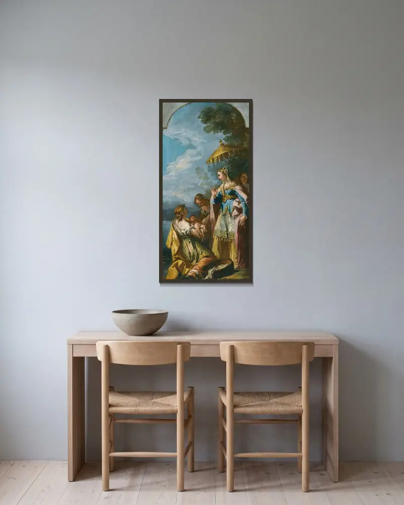 Die Auffindung des Moses von Gaspare Diziani gerahmt an einer Wand