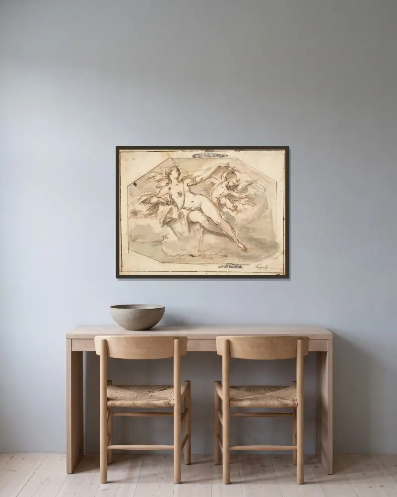 Venus och Cupid av Gaspare Diziani inramad på en vägg