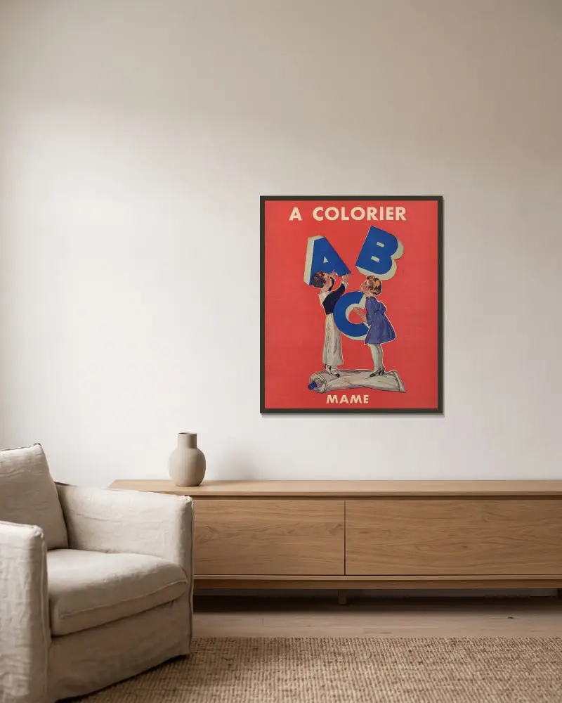 A. B. C. à colorier Pl.01 av Gaston Marechaux inramad på en vägg