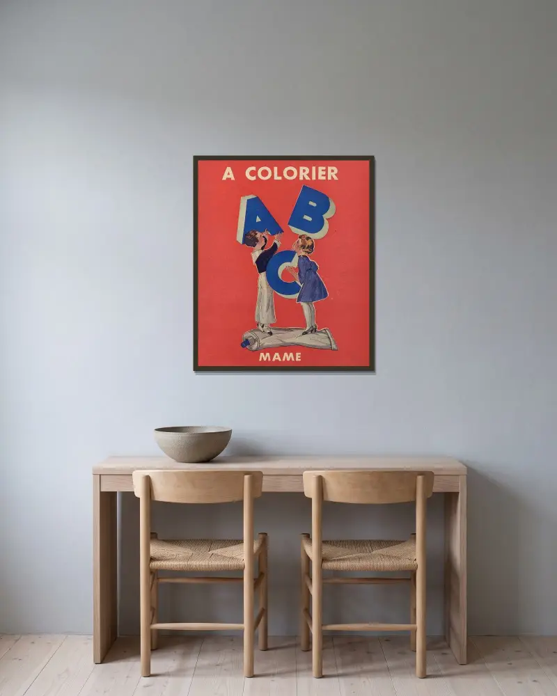 A. B. C. à colorier Pl.01 av Gaston Marechaux inramad på en vägg