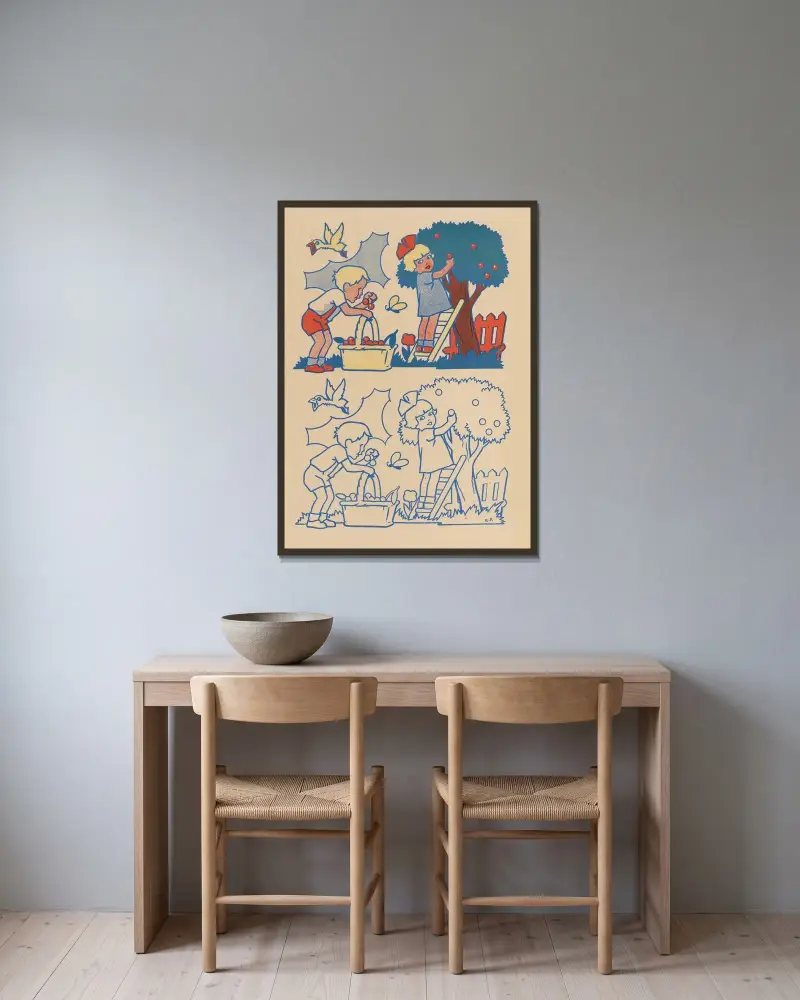 À Colorier Pl.14 av Gaston Marechaux inramad på en vägg