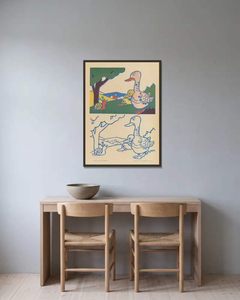 À Colorier Pl.34 av Gaston Marechaux inramad på en vägg