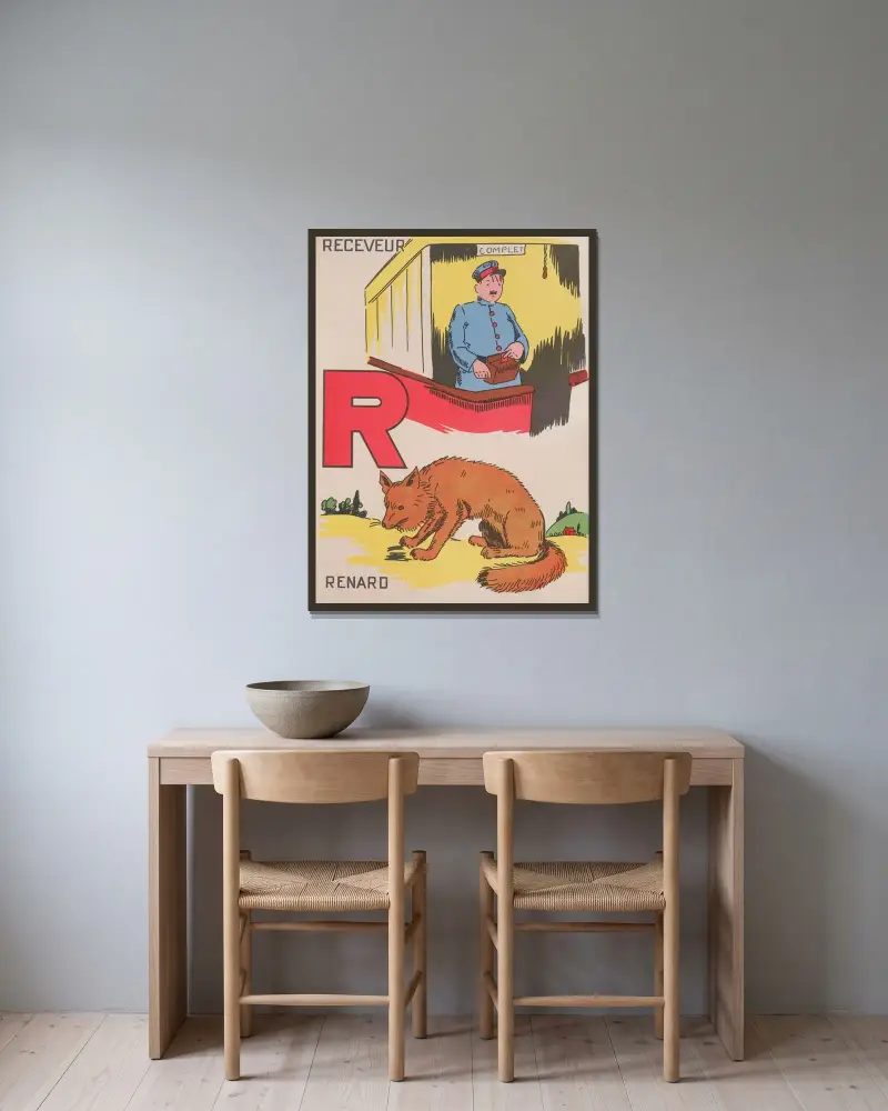 ABC Pl.15 av Gaston Marechaux inramad på en vägg