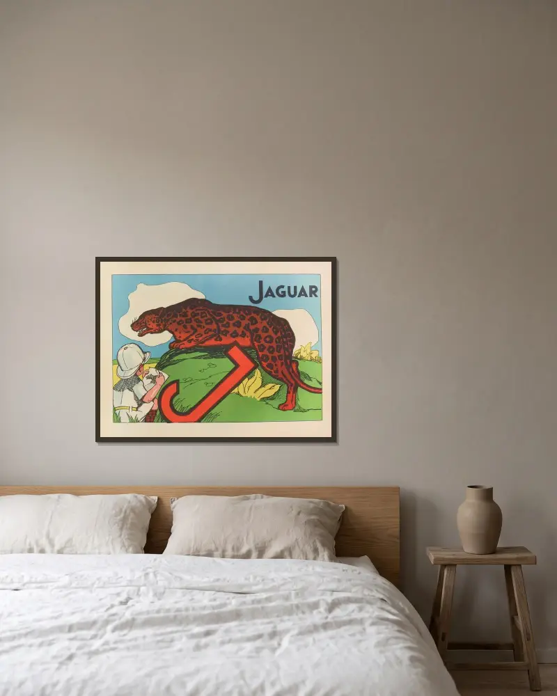 Jaguar av Gaston Marechaux inramad på en vägg