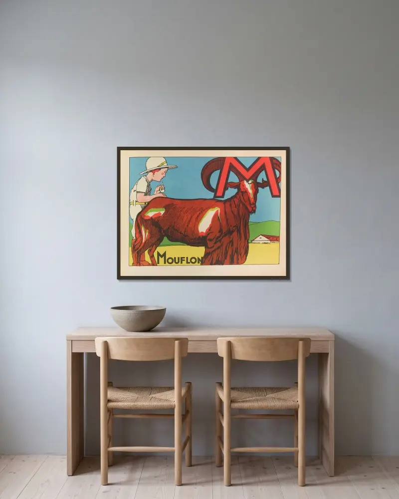 Mouflon av Gaston Marechaux inramad på en vägg