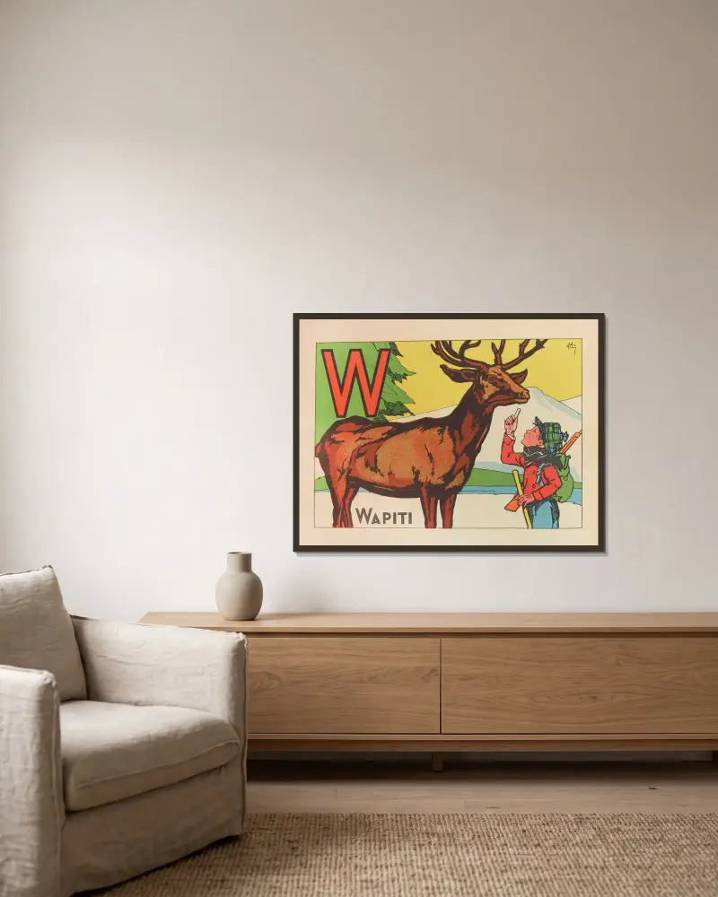Wapiti av Gaston Marechaux inramad på en vägg