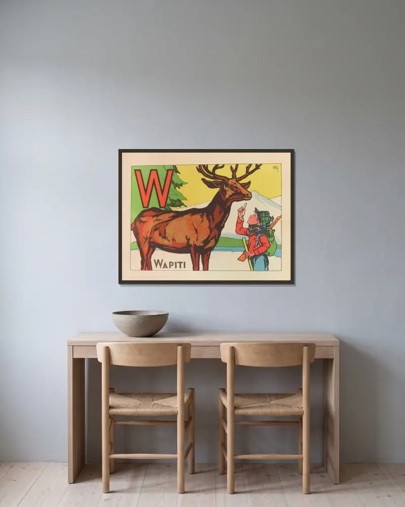 Wapiti av Gaston Marechaux inramad på en vägg