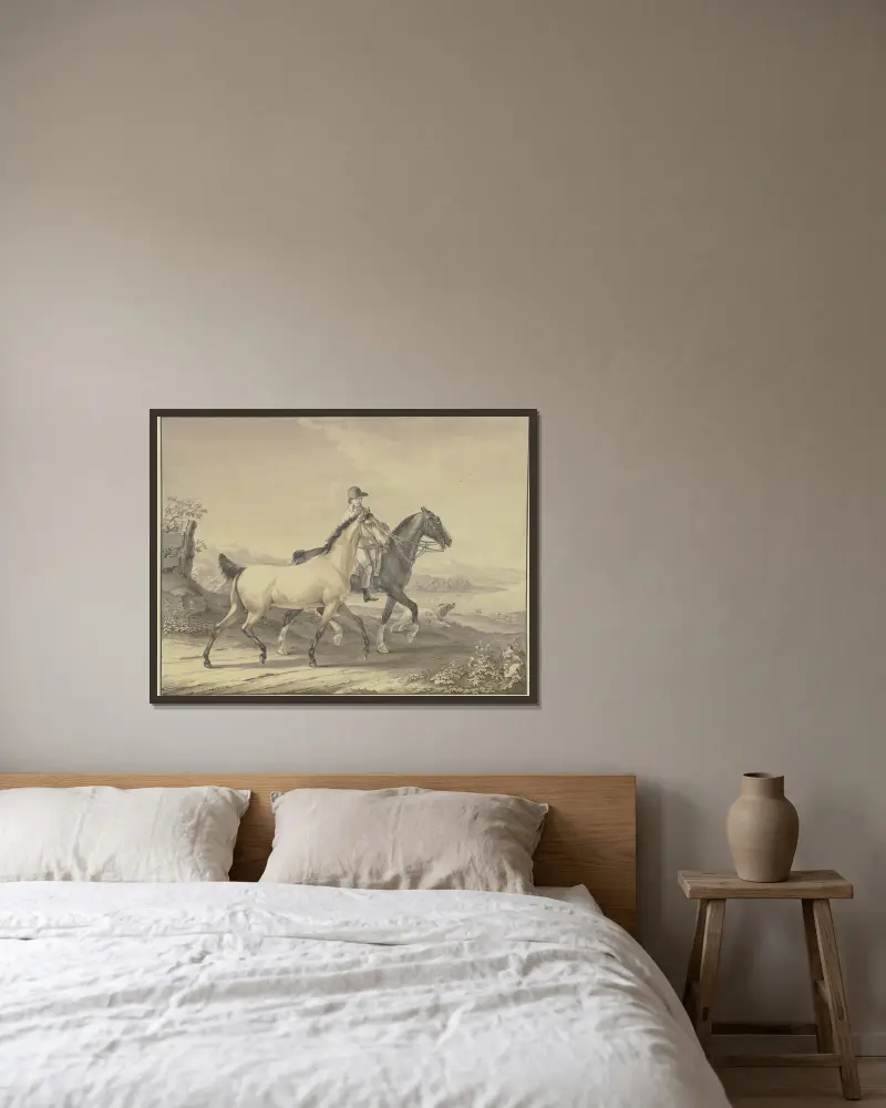 English horses av Johann Georg Pforr inramad på en vägg