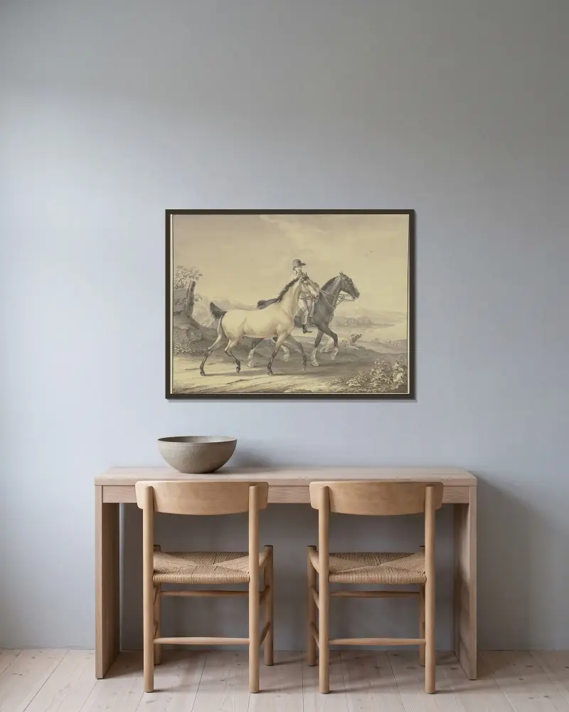 English horses av Johann Georg Pforr inramad på en vägg