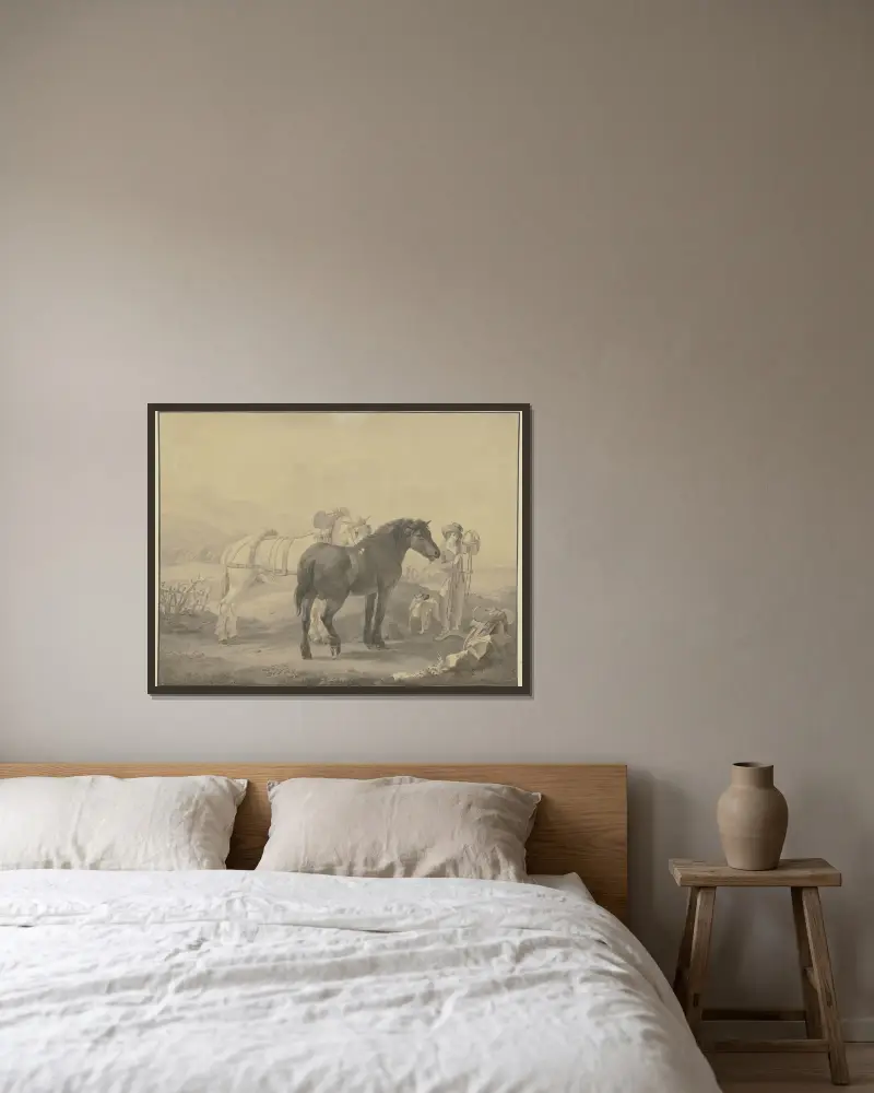 French horses av Johann Georg Pforr inramad på en vägg