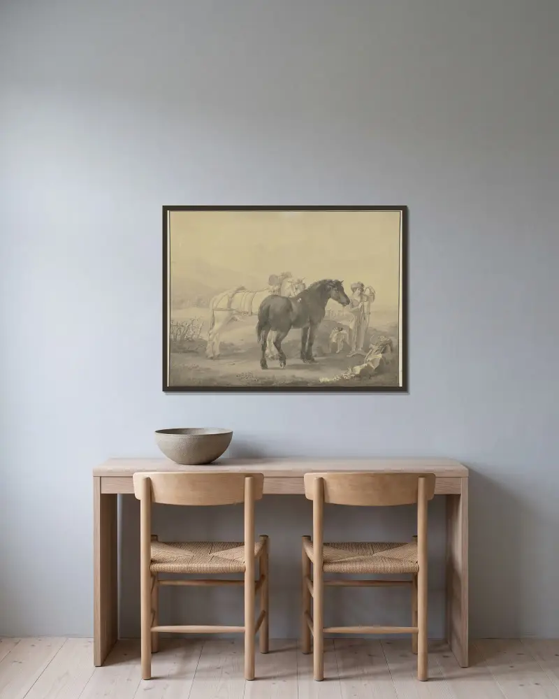 French horses av Johann Georg Pforr inramad på en vägg