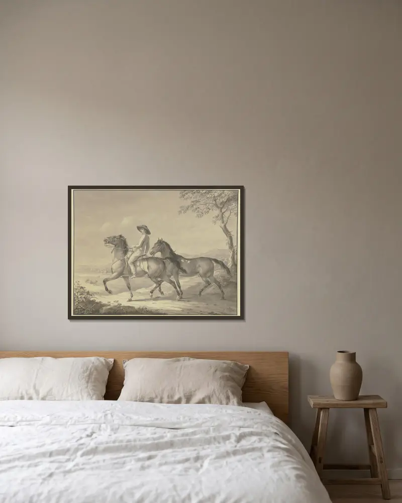 Ungarische Pferde von Johann Georg Pforr gerahmt an einer Wand
