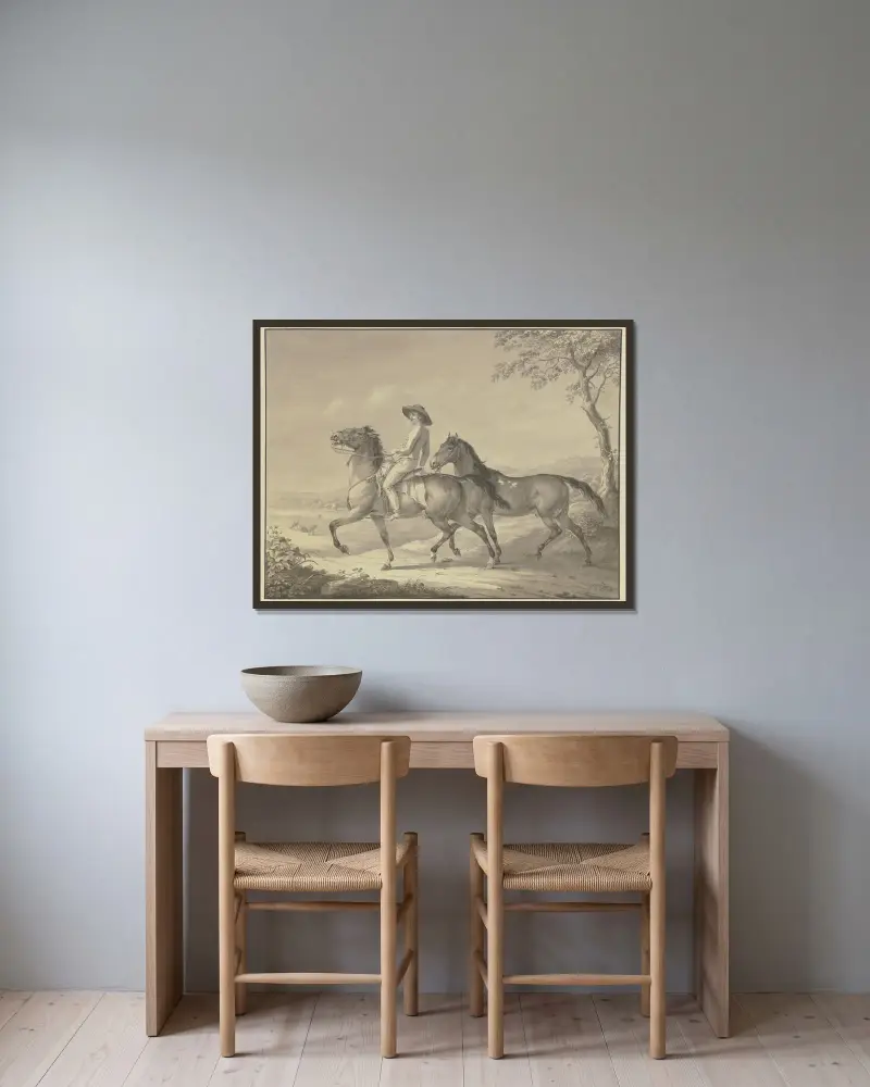 Ungarische Pferde von Johann Georg Pforr gerahmt an einer Wand