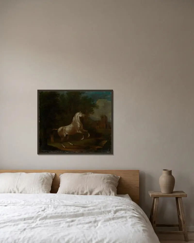 Steigender Schimmel av Johann Georg Pforr inramad på en vägg