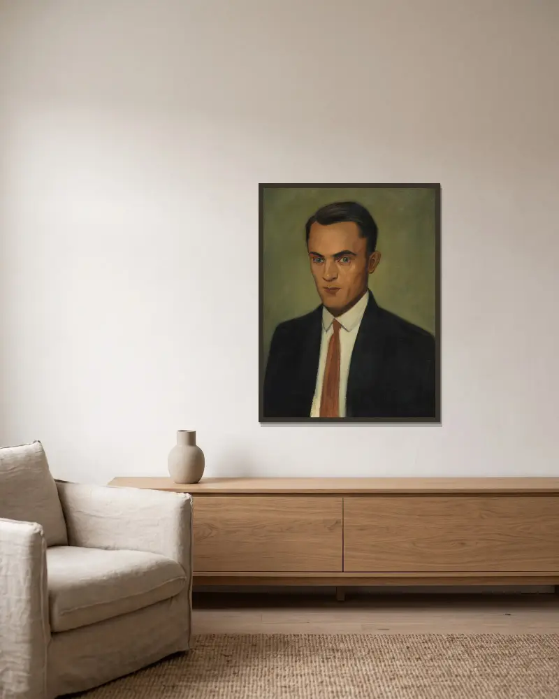 Porträt Erwin Hildinger von Georg Scholz gerahmt an einer Wand