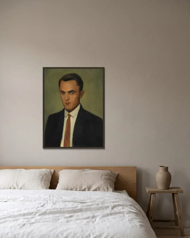 Porträt Erwin Hildinger von Georg Scholz gerahmt an einer Wand