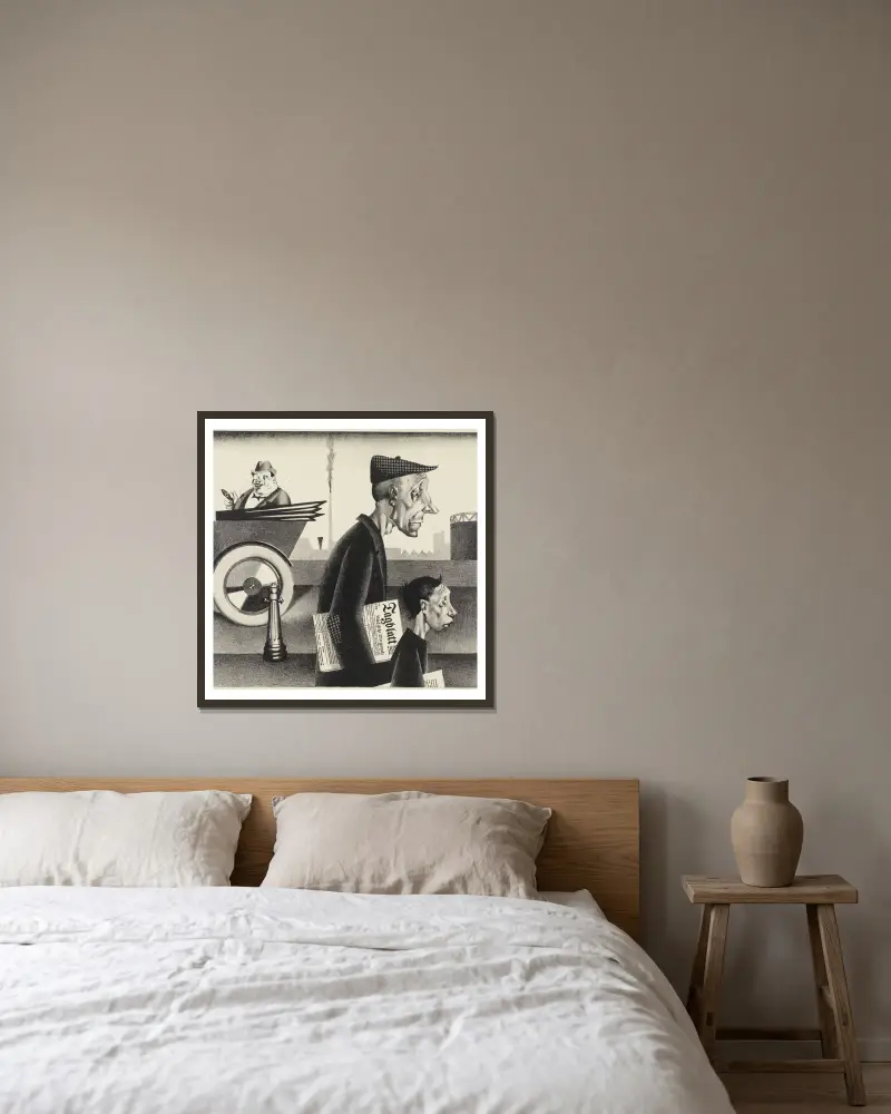 Zeitungsträger von Georg Scholz gerahmt an einer Wand