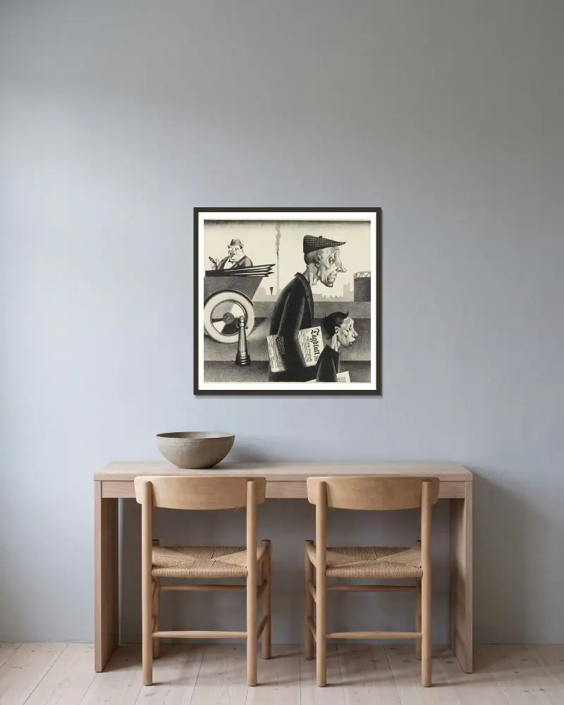 Zeitungsträger von Georg Scholz gerahmt an einer Wand