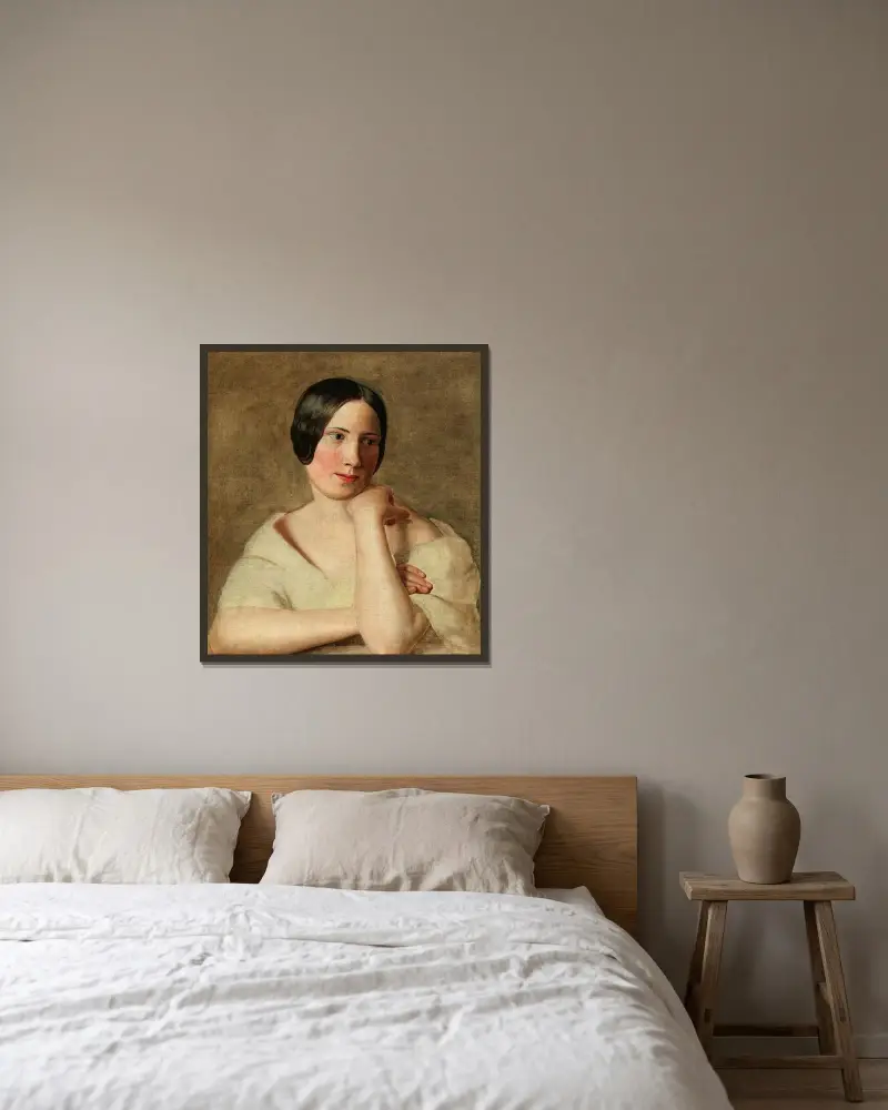 Flicka med armarna stödda av Ferdinand Georg Waldmüller inramad på en vägg