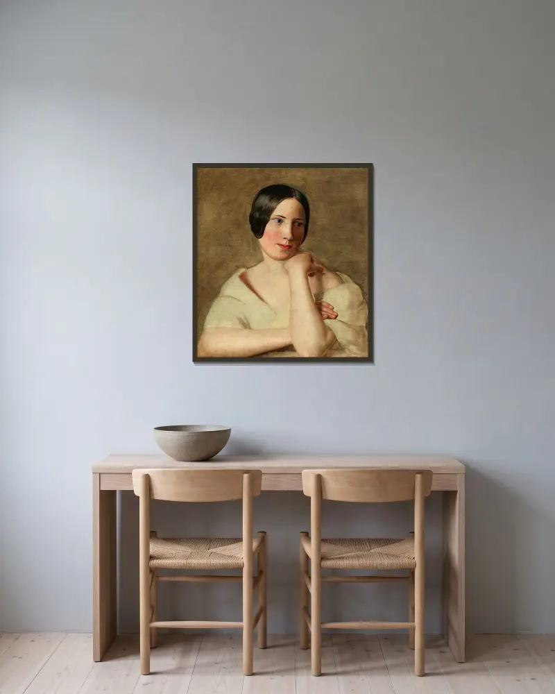 Flicka med armarna stödda av Ferdinand Georg Waldmüller inramad på en vägg