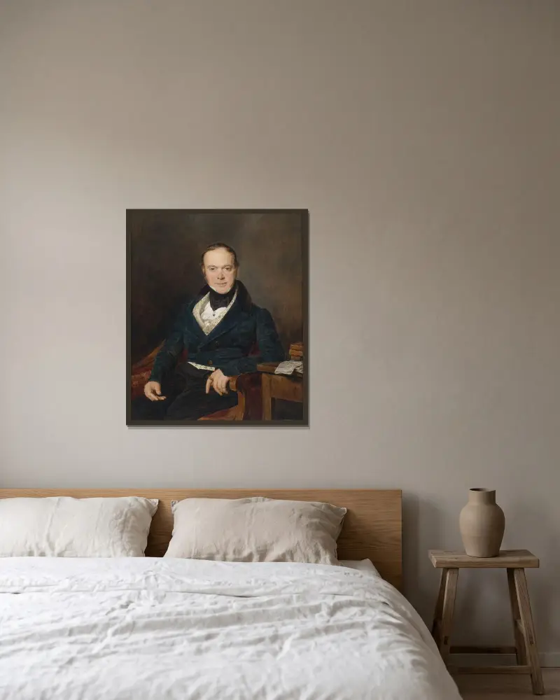 Porträtt av August Walter av Ferdinand Georg Waldmüller inramad på en vägg