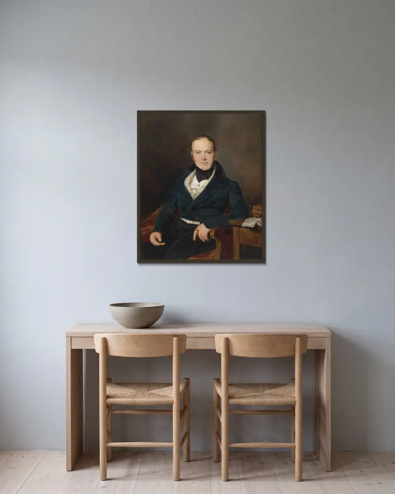 Porträtt av August Walter av Ferdinand Georg Waldmüller inramad på en vägg