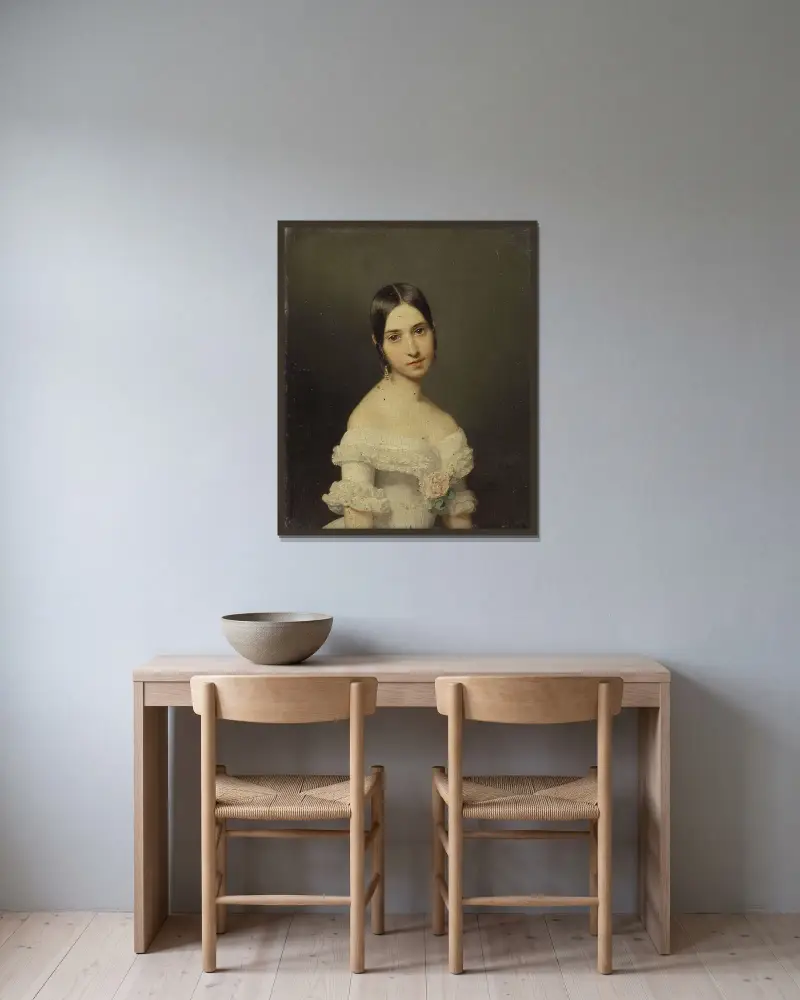 Porträtt av en flicka av Ferdinand Georg Waldmüller inramad på en vägg