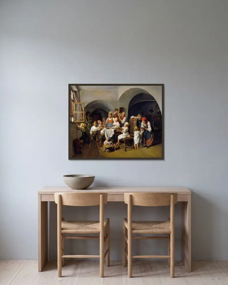 Christmas morning av Ferdinand Georg Waldmüller inramad på en vägg