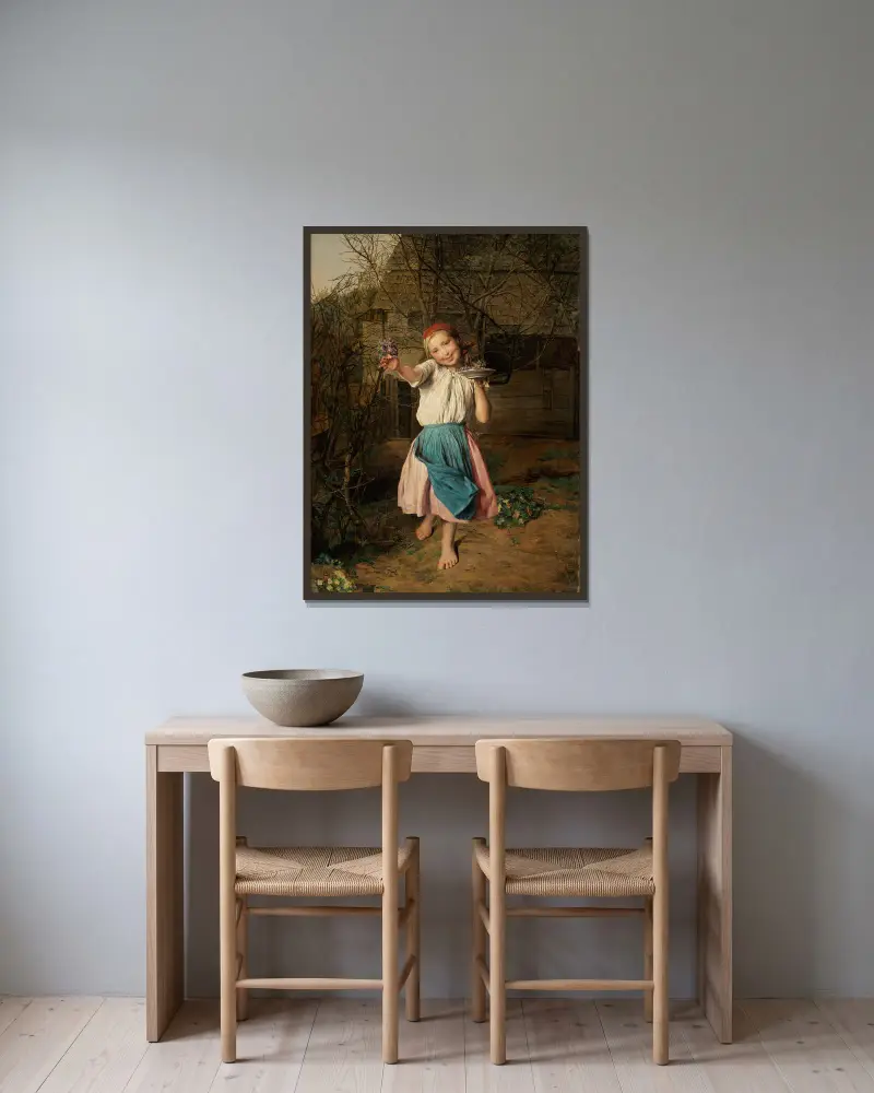Das Veilchenmädchen von Ferdinand Georg Waldmüller gerahmt an einer Wand