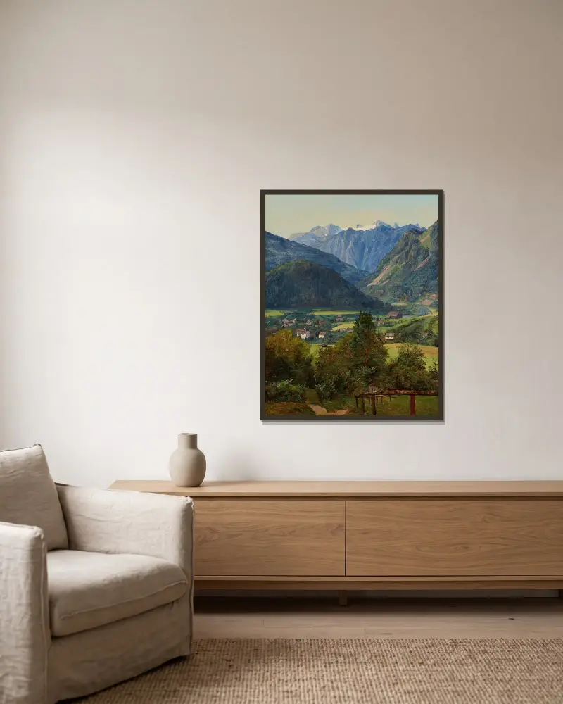 Dachstein från Sophien-Doppelblick vid Ischl av Ferdinand Georg Waldmüller inramad på en vägg