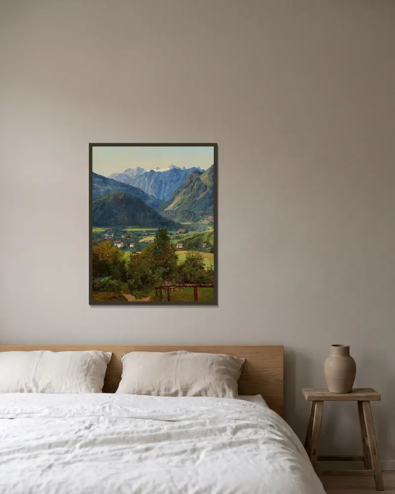 Dachstein från Sophien-Doppelblick vid Ischl av Ferdinand Georg Waldmüller inramad på en vägg